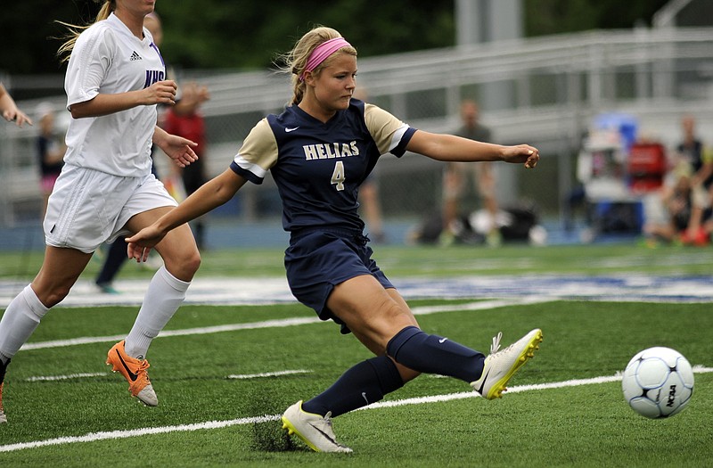 Kendall Smith of Helias takes a shot during last year's Class 2 semifinal against Kearney in Blue Springs.