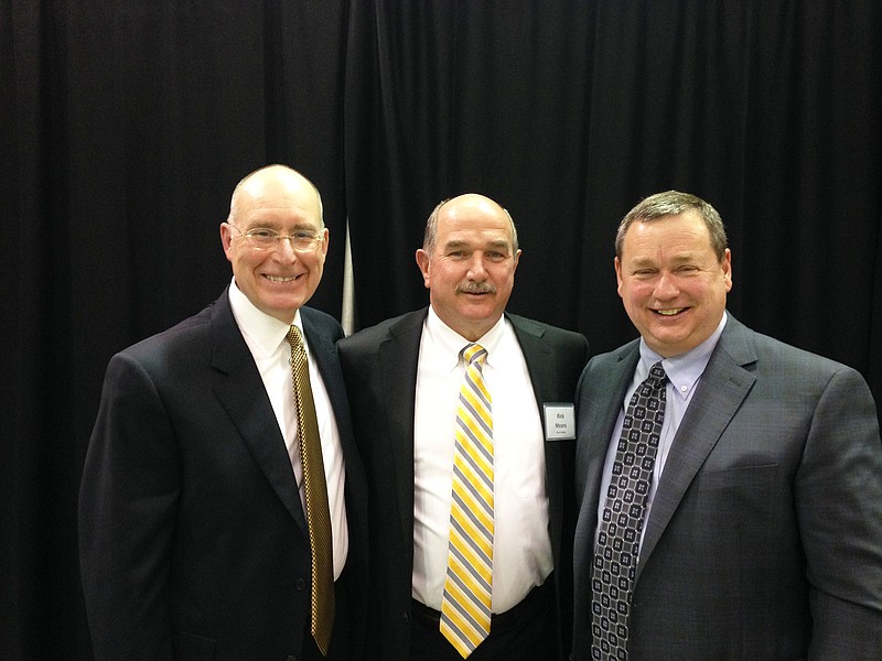 (From left to right) Rick Gohring, foundation treasurer; Rick Means, CEO of Shelter Insurance Companies and guest speaker; and Bruce Hackmann, president of the Fulton Public Schools Foundation.