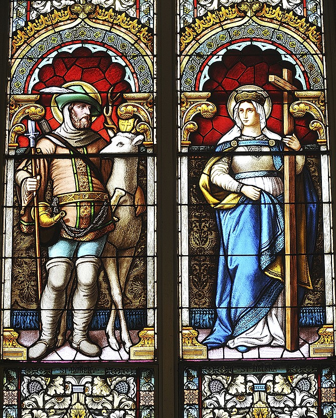 Saints Hubert and Helena are represented in these 1905 Frei windows in St. Joseph Catholic Church in Westphalia. 