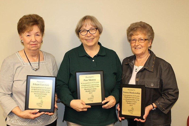 At the board meeting March 16, three board members retired, from left to right, Eileen Crawford -18 years, Pam Monroe-12 years, and Norma Blankenship - 10 years.