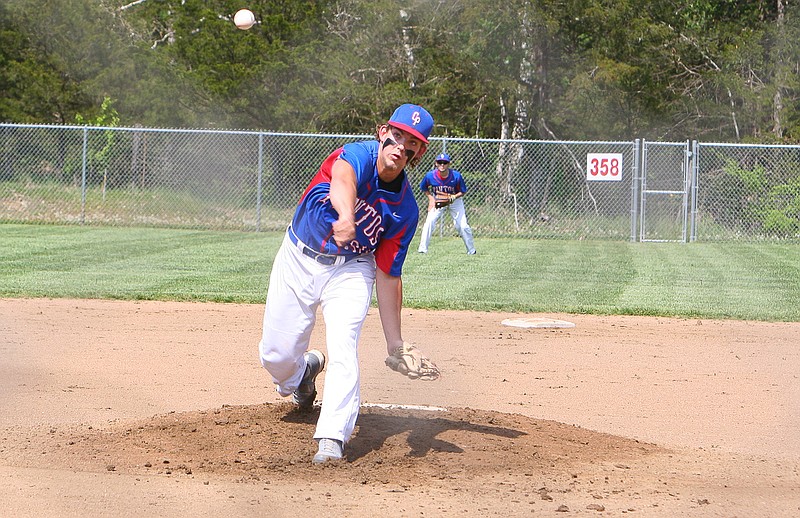 Hunter Heimericks delivers a pitch in the first round of the Calvary Lutheran/New Bloomfield tournament last weekend. 