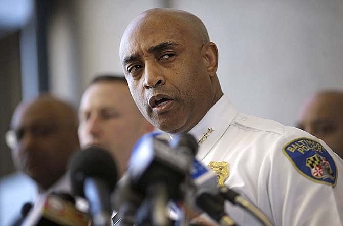 Baltimore Police Department Commissioner Anthony Batts speaks about the investigation into Freddie Gray's death at a news conference, Friday, April 24, 2015, in Baltimore. Gray died from spinal injuries about a week after he was arrested and transported in a police van. 