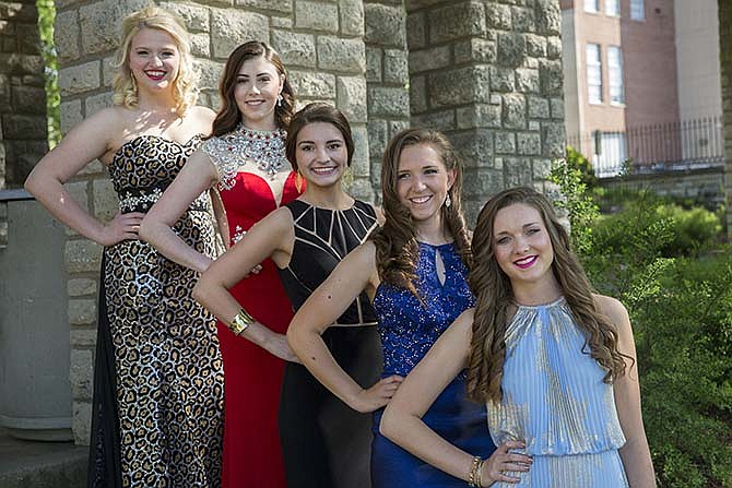 
The Jefferson City High School prom court, from left, includes Natalie Wittenberger, Lauren Mustoe, Sabrina Tannehill, Tori Bonnot and Queen Savanna Guitard.