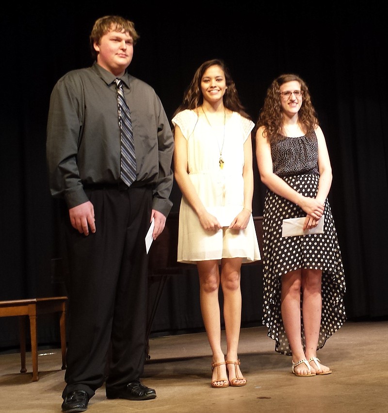 Winners of the Second Annual Finke Has Talent contest are, from left to right, Jacob Small, first place; Sarah Bryant, second place; and Emily Bilyeu, third place.
