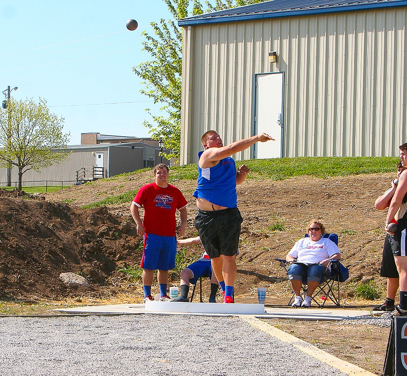 Nathan Squires finished first in the shot put and second in the discus throw on Thursday, April 30, at the Guy Rush Memorial Meet.