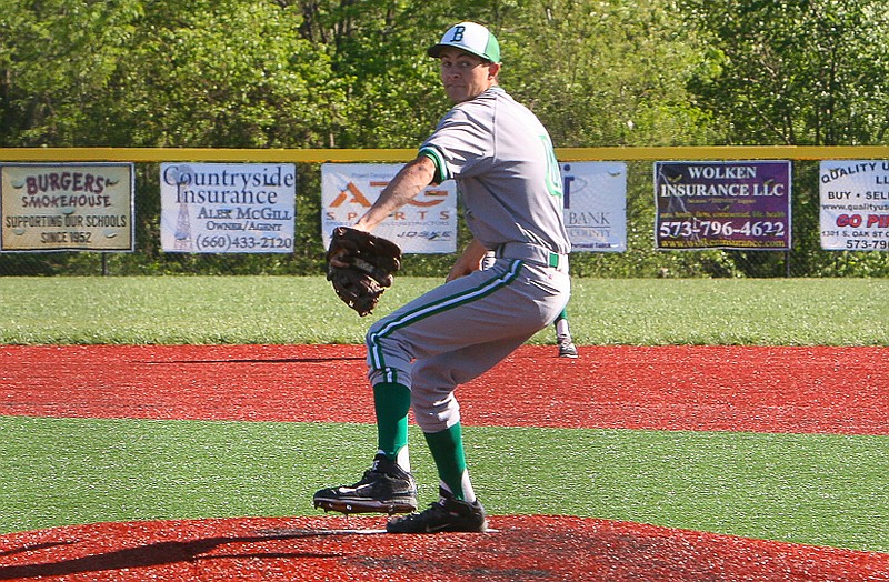 Blair Oaks starting pitcher Bryce Pritchett works to the plate during Monday's game against California in California.