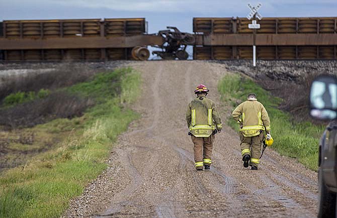 Severe weather moved through rural Lyon County Kansas and overturned a train Saturday, May 16, 2015. 