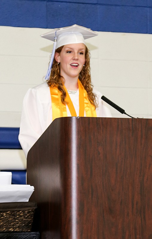 
Valedictorian Elizabeth Wyss addresses those in attendance at the Russellville graduation Saturday night.