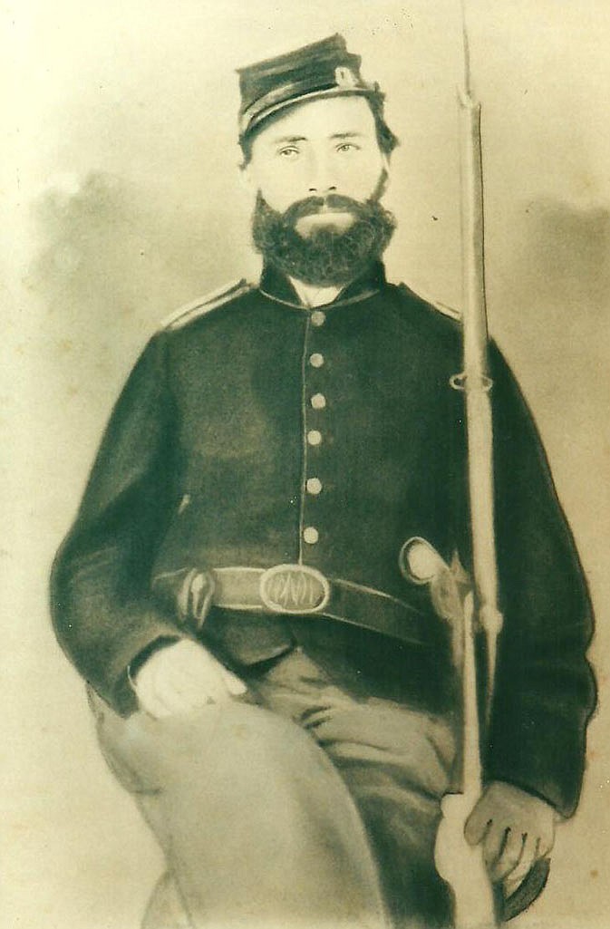 Wyatt Zimmerman, pictured above in his Union Army uniform, immigrated to the United States from Germany in 1840, and later served with Company F, of the 52nd Enrolled Missouri Militia. 