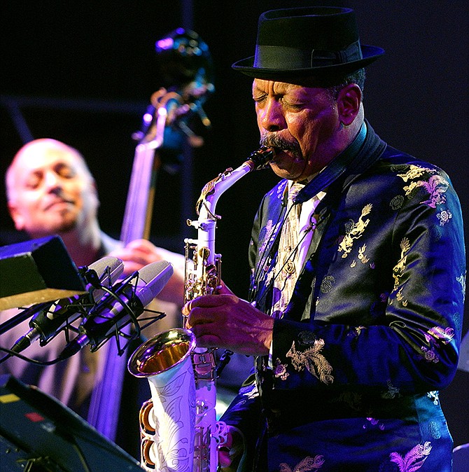 Jazz musician Ornette Coleman, front, performs with his quartet on the closing evening of the 2006 Skopje Jazz Festival in Skopje, Macedonia. 
