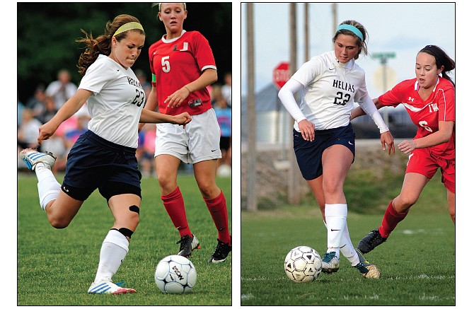Helias' Emma Wyrick (23) and Maddie Lammers (22) were selected to the Class 3 all-state team
named recently by the Missouri Soccer Coaches Association.