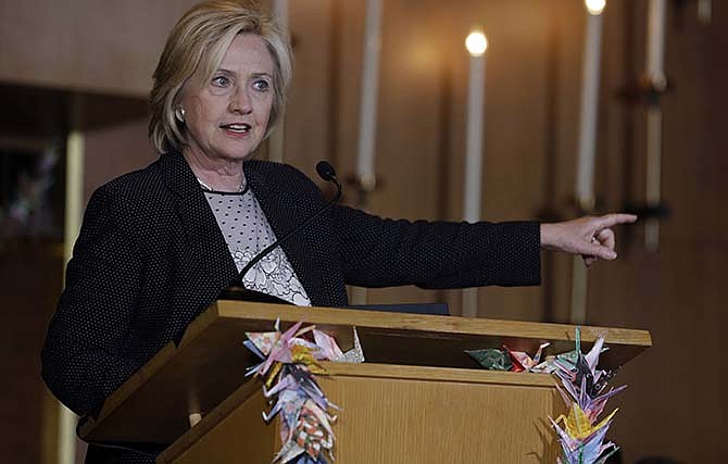 Democratic presidential candidate Hillary Rodham Clinton speaks during a campaign stop at Christ the King United Church of Christ, Tuesday, June 23, 2015, in Florissant, Mo. 