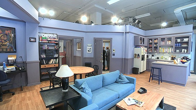 This image from video shows a replica of the set from Jerry Seinfeld's apartment from the NBC sitcom "Seinfeld," in New York, created by the streaming service Hulu. Hulu made all nine seasons available on Wednesday. 