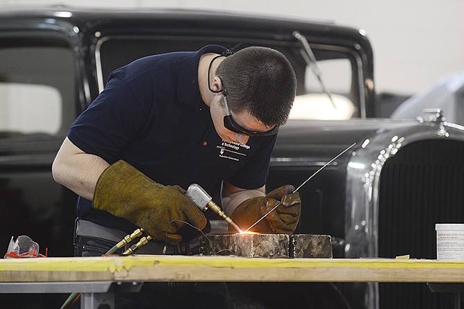 Sean Hunter tests gas welds on aluminum while working on a 1935 Rolls Royce at Pennsylvania College of Technology in Williamsport, Pennsylvania. When Penn College of Technology revved up its vintage vehicle restoration major in 2012, it became one of just a handful of degree programs around the country teaching teens and 20-somethings how to help refurbish and maintain North America's fleet of more than 10 million classic cars. 
