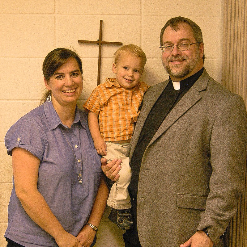 From left, Johanna, Luke and Rev. Eric Stinnett at St. Paul's Lutheran, California, as they prepare to begin their career missionary work in Ethiopia.