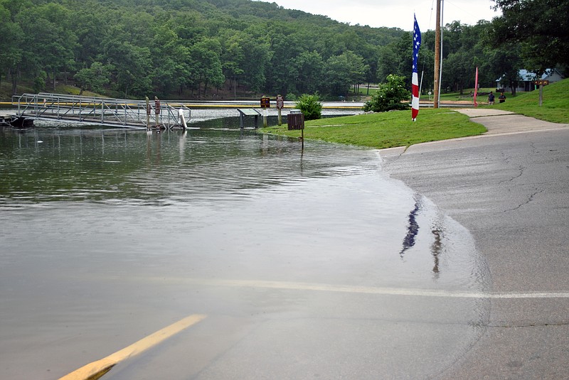  Water levels at Lake of the Ozarks are crested at 663 feet above sea level, an additional three feet above full pool following heavy rainfall this week, as seen here at Lake of the Ozarks Marina in Lake of the Ozarks State Park in Osage Beach.