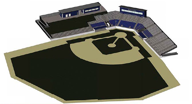 The Jefferson City Renegades and Lincoln University are in the beginning stages of talks to determine
whether renovating LU's current baseball stadium for a minor-league team, with plans like the drawing above, will be the best bet for both organizations.