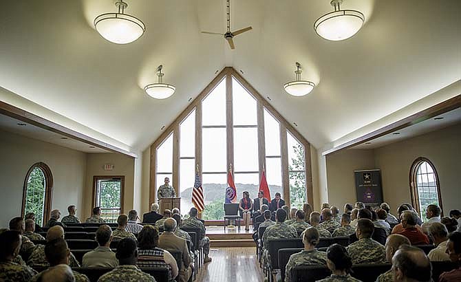 
Adjutant Gen. Stephen Danner delivers a speech Saturday in Danner Chapel during the dedication ceremony for the chapel and attached resiliency center at the Ike Skelton Training Site in Jefferson City. 