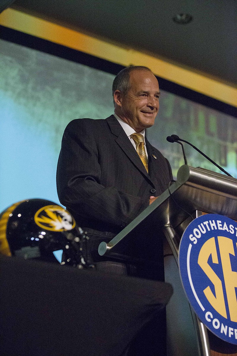 Missouri head coach Gary Pinkel smiles during his media session Wednesday in Hoover, Ala.