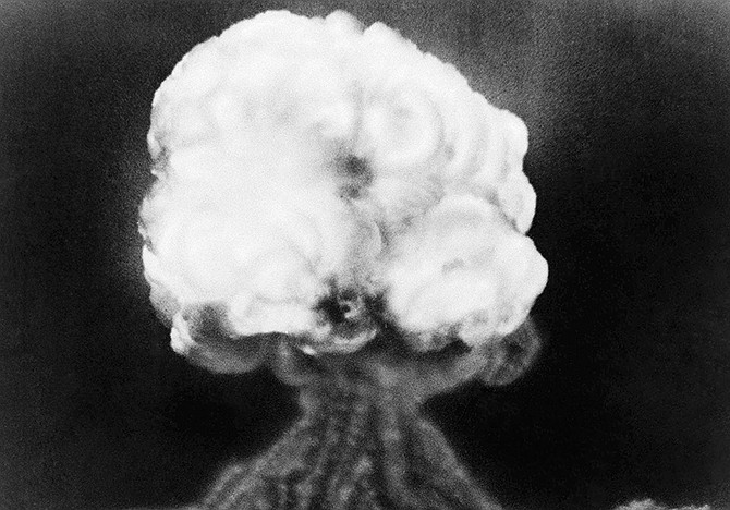 This July 16, 1945, photo, shows the mushroom cloud of the first atomic explosion at Trinity Test Site, New Mexico. Today marks the 70th anniversary of the Trinity Test.