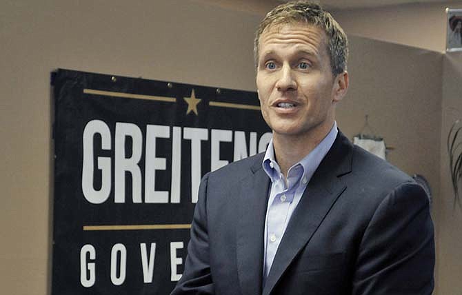 Eric Greitens talks to a group of supporters at Downtown Diner in Jefferson City, Mo., on July 16, 2015. Greitens, of St. Louis, has raised roughly $1.27 million since launching an exploratory committee for governor in February, bringing in more so far this year than any other GOP candidate.
