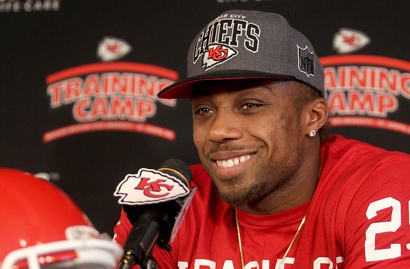 Chiefs safety Eric Berry talks with members of the media Wednesday, July 29, 2015 in St. Joseph, Mo.