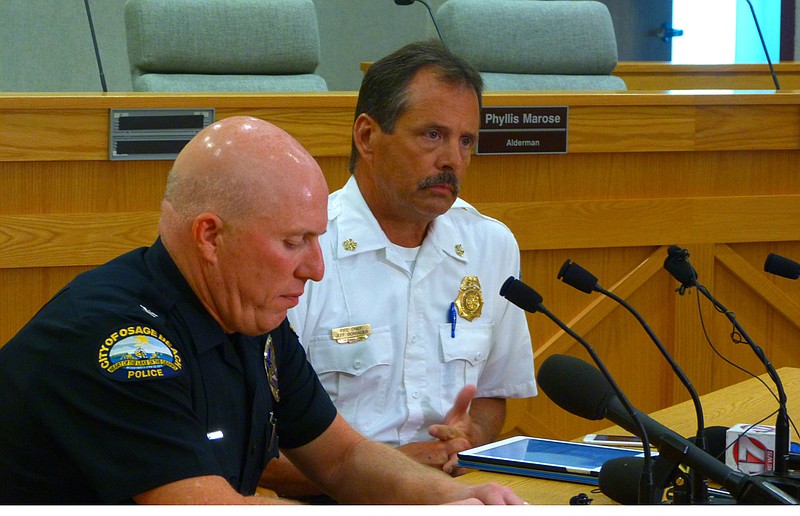 Osage Beach Police Chief Todd Davis and Osage Beach Fire Protection District Chief Jeff Dorhauer discuss details in an Osage Beach condo fire Tuesday night that took the life of four children.