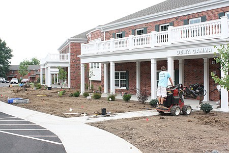 Sorority Circle at William Woods University is on schedule despite the summer rains. Additional grass, pavement and seeding will be added next week depending on the weather. Sorority members on the soccer, cross country and volleyball teams will be moving in Friday, August 7 to prepare for fall practice.