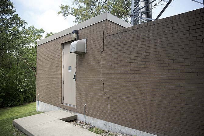 Massive cracks indicate structural damage on the radio control room at Jefferson City
Fire Department Station 4. This, along with other repairs was cited as needing immediate
attention in the department's 2015 facility review.