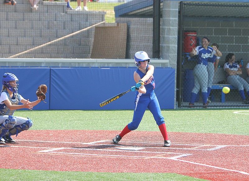 Kaylee Vanloo offers at a pitch against Eugene during California's jamboree at the high school.