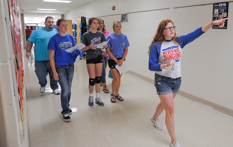 

Student Council President Hannah Banderman led a tour of parents and incoming freshmen during California High School registration.