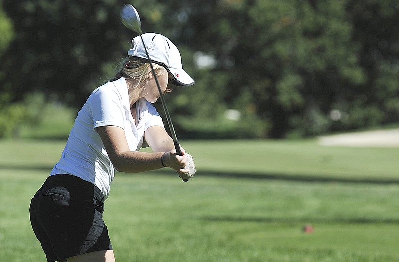 Blair Michael, shown here during action last season at Meadow Lake Acres Country Club, is the top returner for the Jefferson City Lady Jays this season.
