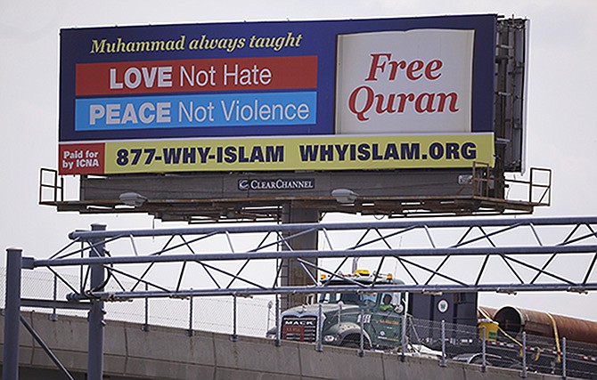 A billboard proclaims the teachings of Islam near the Massachusetts Avenue Exit of I-93 north in Boston. 