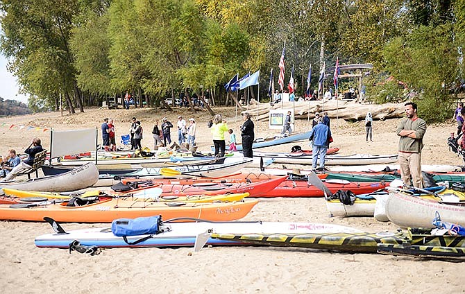 Canoeing and kayaking enthusiasts participate in the sixth annual Race to the Dome charity canoe/kayak race Saturday, Oct. 17, 2015 on the Missouri River in Jefferson City.