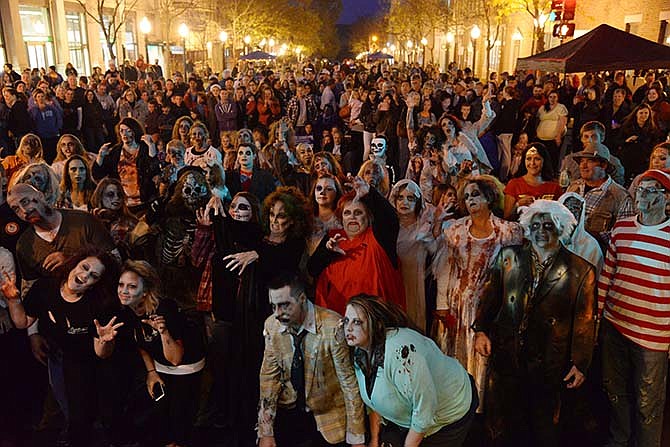 Dozens of Jefferson City residents dressed as zombies performed the
thriller during a previous Zombies Night Live event on High Street.