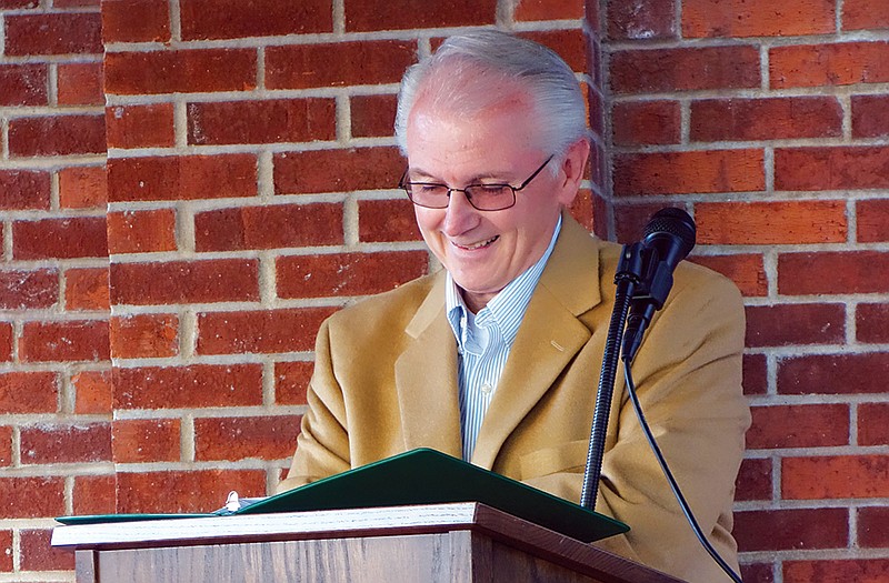 Former Gov. Bob Holden gives a presentation on the accomplishments of one of his predecessors, Gov. James T. Blair Jr., during the annual meeting of the Cole County Historican Society Sunday afternoon.