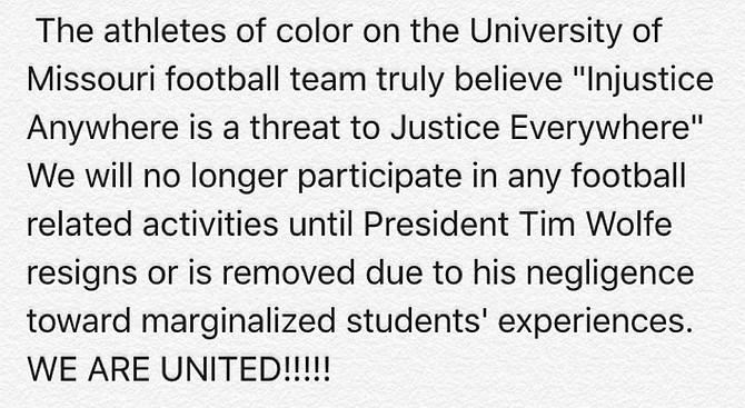 Missouri defensive back Anthony Sherrils posted this statement on his Twitter account on Saturday night.