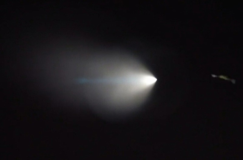 This Saturday image from video provided by Julien Solomita, shows an unarmed missile fired by the U.S. Navy from a submarine off the coast of Southern California, creating a bright light that streaked across the state and was visible as far away as Nevada and Arizona. 