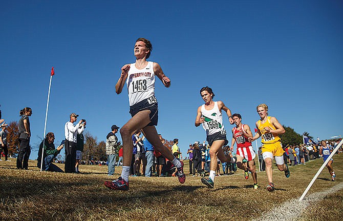 
Saxon Teubner of Jefferson City captured Class 4 all-state cross country honors Saturday at the Oak Hills Golf Center.