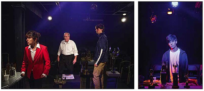 Above left, Laura Morris, Alan Bailey and Nick Gladbach rehearse their roles as members of the Jarrett family in the upcoming Scene One production of "Ordinary People." Gladbach is also seen above right rehearsing his role of Conrad.