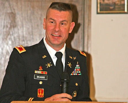 Colonel Chad D. Skaggs was the headline speaker at the 96th Annual Veteran's Day Banquet sponsored by the American Legion Post 210 on Wednesday night at the Fulton Senior Center.