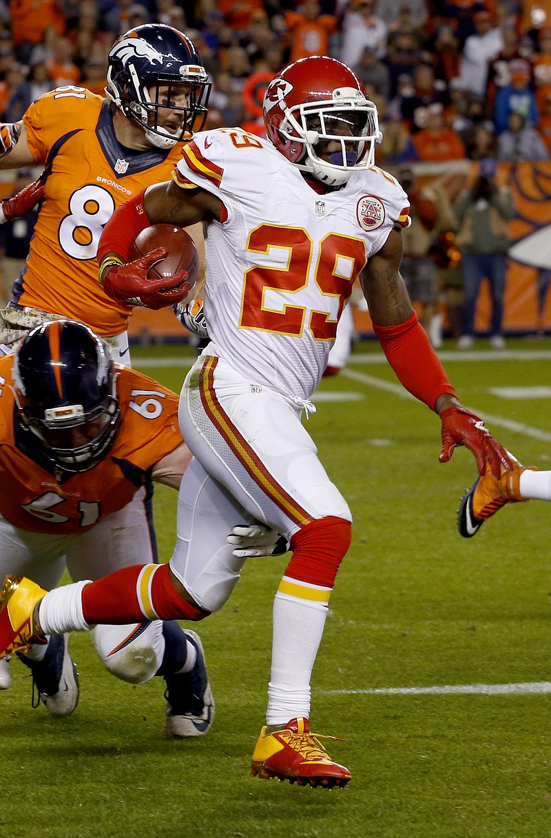 Chiefs free safety Eric Berry returns an interception during the second half of Sunday's game against the Broncos in Denver.