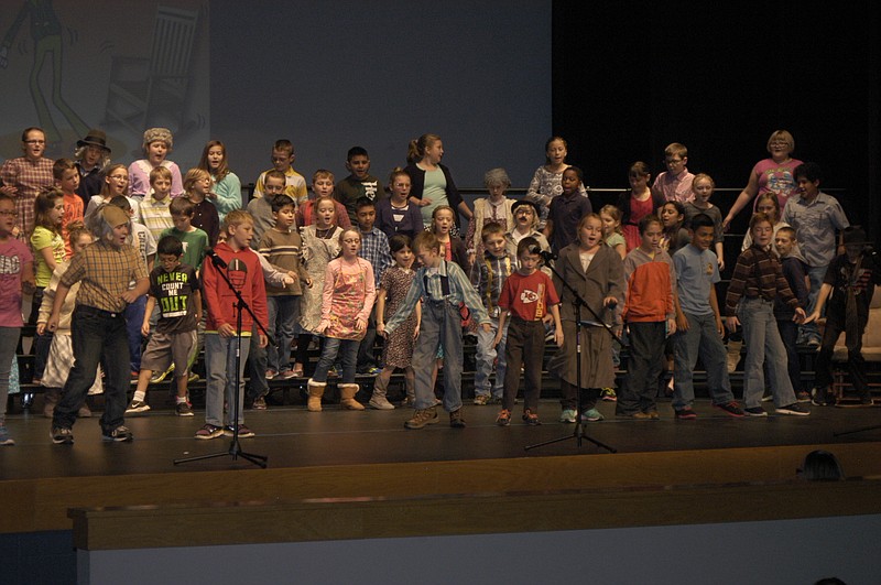 California fourth graders perform "The Peppermint Twist" at the musical play "Off their Rockers."