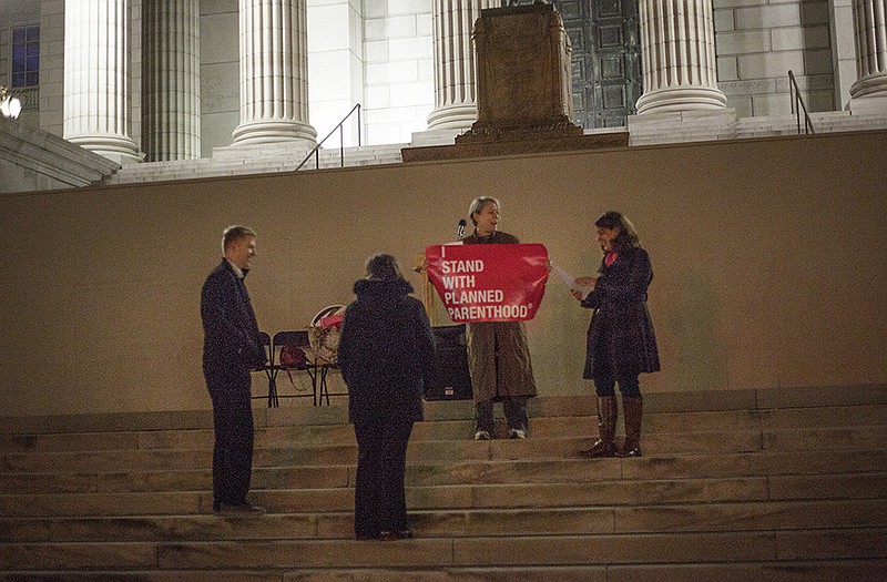 Five Planned Parenthood supporters rallied at the Missouri Capitol Tuesday evening. 
