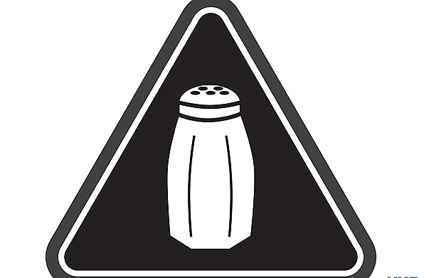 This graphic is being added to menus in New York City restaurants to warn consumers of high salt content.