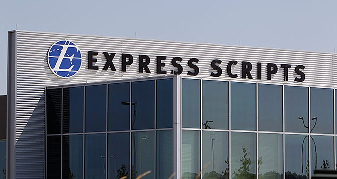 This July 21, 2011, file photo, shows a building on the Express Scripts campus in Berkeley, Mo.