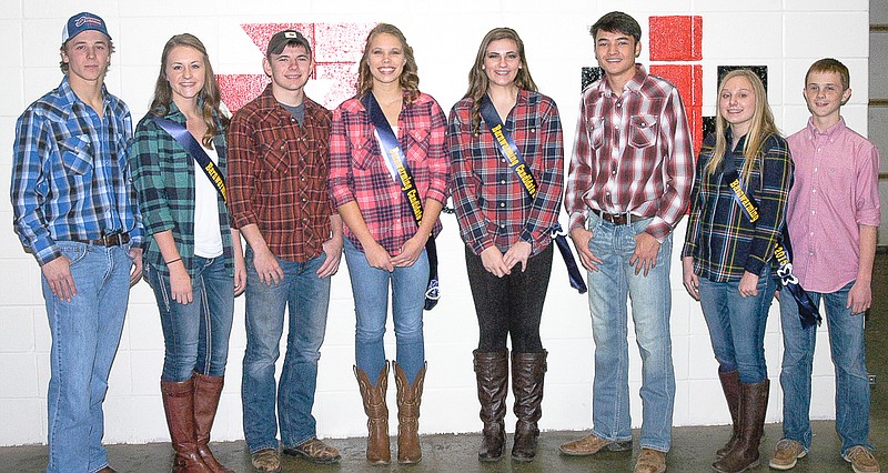 The 2015 California Chapter FFA Barnwarming candidates are, from left, seniors Brandon Gump and Katie Imhoff, juniors Gunner Baquet and Cameron Meyer, sophomores Addison Embry and Bobby Bryant, freshmen Peyton Niemeier and Trey Porter.