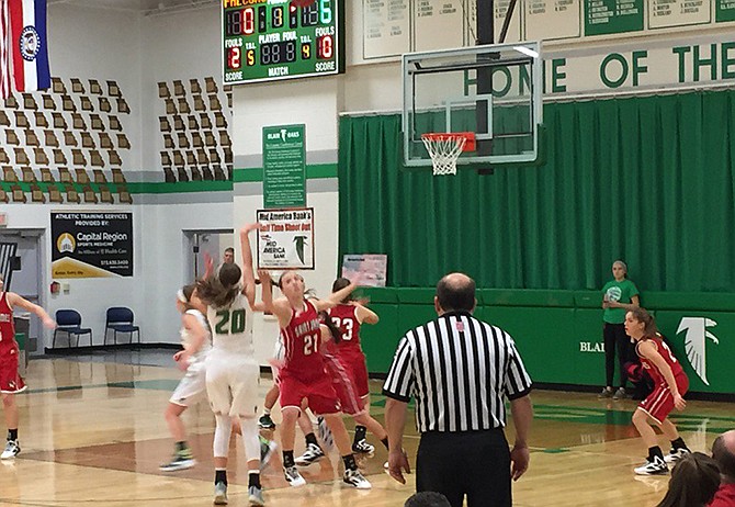 The Blair Oaks Lady Falcons trailed St. James 6-0 with less than 3 minutes left in the first quarter of their basketball game in Wardsville on Thursday night.