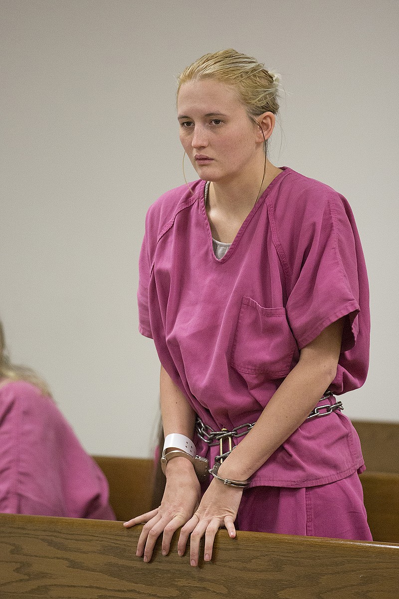 Tarah Wayne Fries appears Wednesday morning in front of Miller County District Judge Wren Autrey at the Miller County jail. Fries has been charged in the fatal stabbing death of her husband, James Fries. The bail was set at $10,000.
