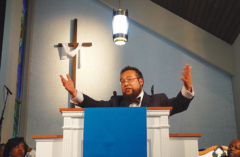 
The Rev. Deth Im of Kansas City was the speaker at Second Baptist Church's Martin Luther King Jr. ceremony Sunday evening. He urged the crowd of about 50 people to leave the so-called safety behind church stained-glass windows and work for social progress through faith communities.